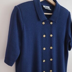 Vintage 90s Navy Gold Button Knit Top | Nautical Double-Breasted Sweater | M/L